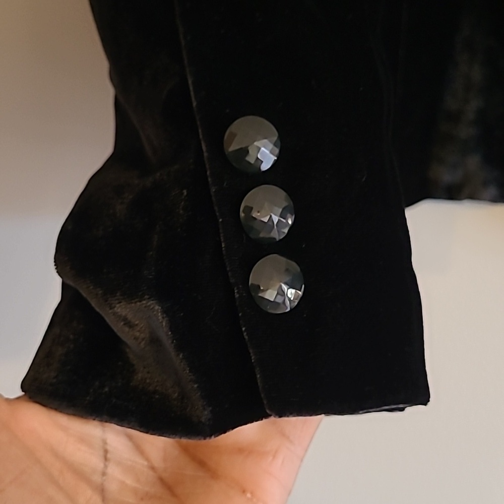 Kate Hill Black Crushed Velvet Black Ruffle Blazer Jacket Wmn 16 Plus Elegant - Picture 6 of 15